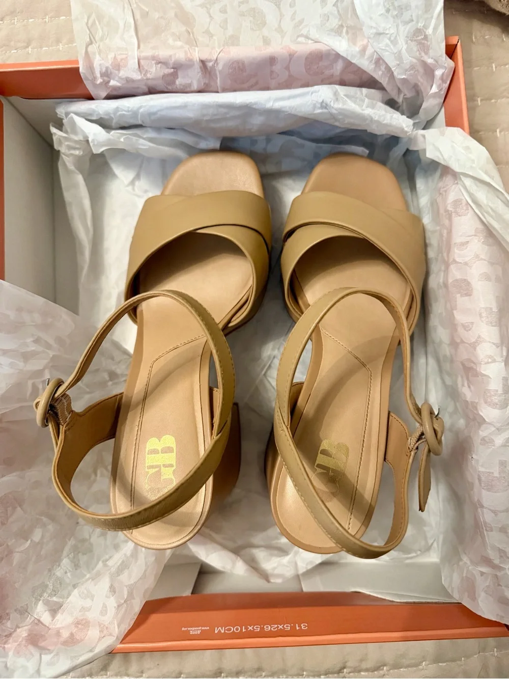 Platform Block Heel Sandals in Beige